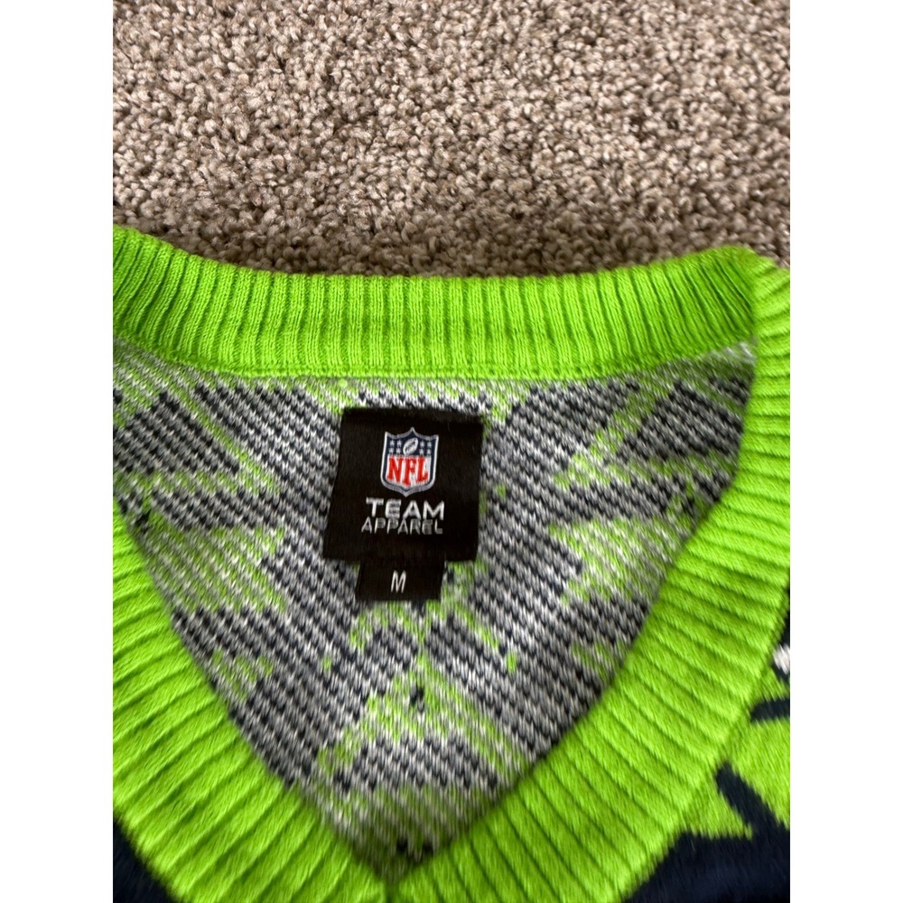 NFL Team Apparel Seattle Seahawks Ugly Christmas Sweater Mens Medium Blue Green